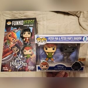 Funko Pop Peter Pan & Shadow Set And FunkoVerse Game BUNDLE